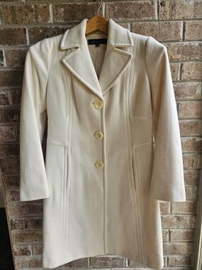 Anne Klein Cream Wool Blend Long Coat